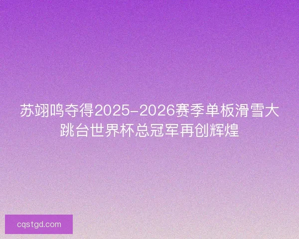 苏翊鸣夺得2025-2026赛季单板滑雪大跳台世界杯总冠军再创辉煌